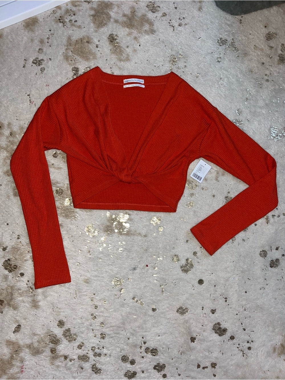 Urban Outfitters Orange Ribbed Twist-Front Long-Sleeve Crop Top